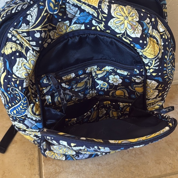 Vera Bradley Laptop Backpack Ellie Blue Floral Paisley Elephants Quilted - Picture 3 of 5